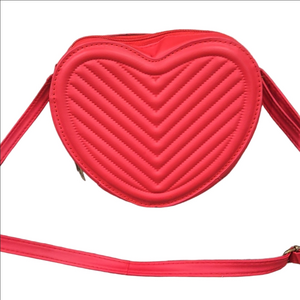 Heart-Shaped Red Quilted Crossbody Bag